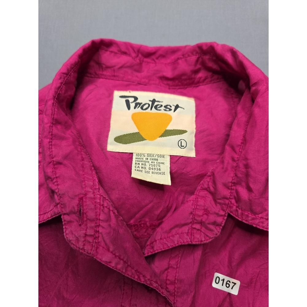 Vintage Protest Men's Silk Shirt Large Pink Long Sleeve Button Down Pocket
